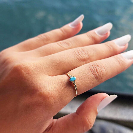 Gümüş Yüzük - 0.40 Karat Firuze (Turkuaz) Taşlı Tektaş 925 Ayar Gümüş Yüzük - Kadın Hediyelik Yüzük