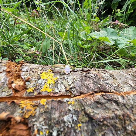 Gümüş Yüzük - 0.90CT Pembe Quartz Tektaş Evlilik Teklifi Pırlanta Montörü Tasarım Tektaş Gümüş Yüzük