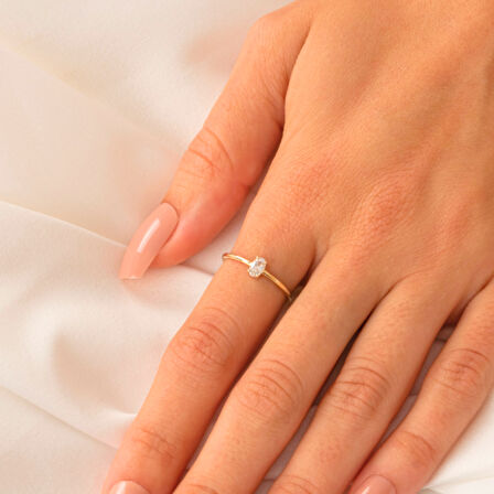 0.50CT Oval Sade Minimal Pırlanta(Signty Taşlı)Tasarım Gümüş Tektaş-Pırlanta Oval Gümüş Tektaş Yüzük