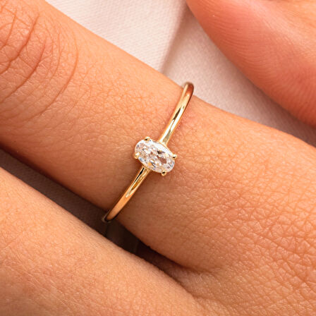 0.50CT Oval Sade Minimal Pırlanta(Signty Taşlı)Tasarım Gümüş Tektaş-Pırlanta Oval Gümüş Tektaş Yüzük