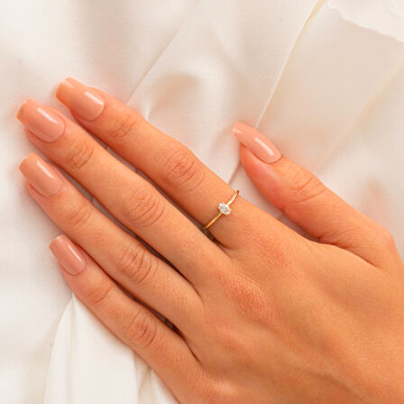 0.50CT Oval Sade Minimal Pırlanta(Signty Taşlı)Tasarım Gümüş Tektaş-Pırlanta Oval Gümüş Tektaş Yüzük