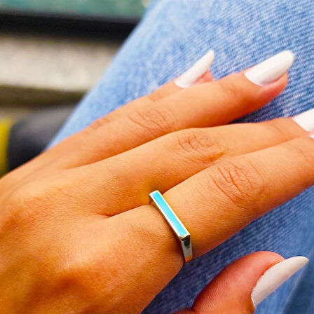 Gümüş Yüzük - Kalın Çizgi Kişiselleştirilebilir İsim Harf Yazılabilir Gündelik 925 Ayar Gümüş Yüzük