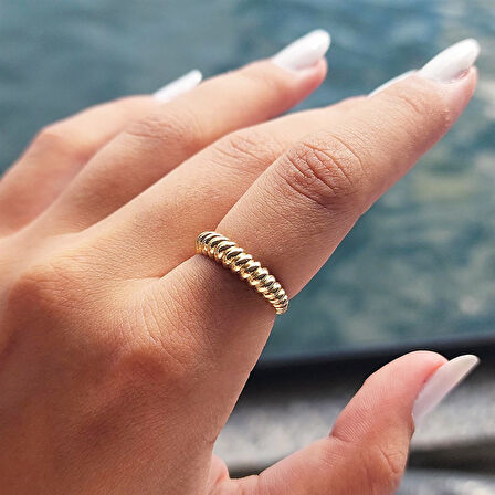 Gümüş Yüzük - Kruvasan Taşsız Gümüş Alyans - Taşsız Tasarım Modern 925 Ayar Gümüş Evlilik Alyansı