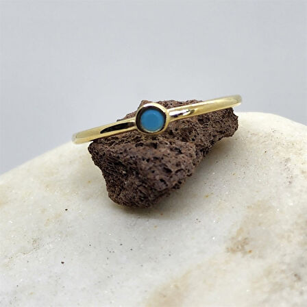 Gümüş Yüzük - Lal Sade 0.20CT Firuze Tektaş Yüzük-Tasarım Minimal Parlak Gündelik Gümüş Tektaş Yüzük