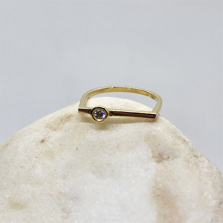 Gümüş Yüzük - 0.25CT Pırlanta Montörü (Swarovski) Taşlı Kare Kol Tasarım 925 Ayar Gümüş Tektaş Yüzük