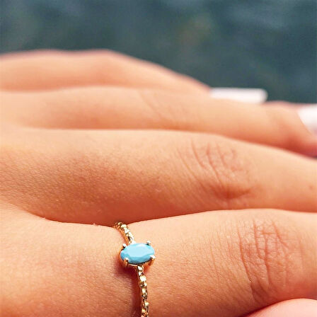 Gümüş Yüzük - 0.50CT Firuze Taşlı Dövülü Eskitme Tektaş Gümüş Yüzük - Hediye Gümüş Eskitme Yüzük 