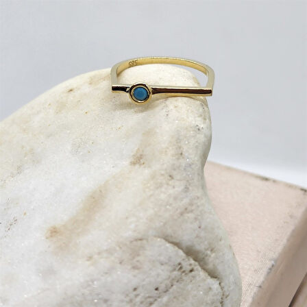 Gümüş Yüzük - 0.25 CT Pırlanta Montörü (Firuze) Taşlı Kare Kol Tasarım 925 Ayar Gümüş Tektaş Yüzük