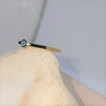 Gümüş Yüzük - 0.25 CT Pırlanta Montörü (Firuze) Taşlı Kare Kol Tasarım 925 Ayar Gümüş Tektaş Yüzük