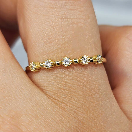 Gümüş Yüzük - Beş Taş 0.45CT Pırlanta Montörü Evlilik Alyansı-Swarovski Taşlı Hediyelik Gümüş Alyans