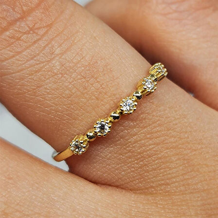 Gümüş Yüzük - Beş Taş 0.45CT Pırlanta Montörü Evlilik Alyansı-Swarovski Taşlı Hediyelik Gümüş Alyans