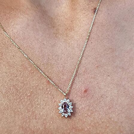 0,95 CT Sultanayt 0,25 CT Pırlanta (Signity) Taşlı Anturajlı Vintage 14 Ayar Altın Tasarım Kolye
