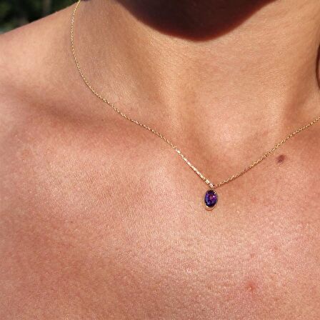 0,50 CT Safir (Mavi) Sade Minimal Tasarım Tarz 925 Ayar Gümüş Doğal Taşlı Kolye-Zümrüt Kolye Gümüş