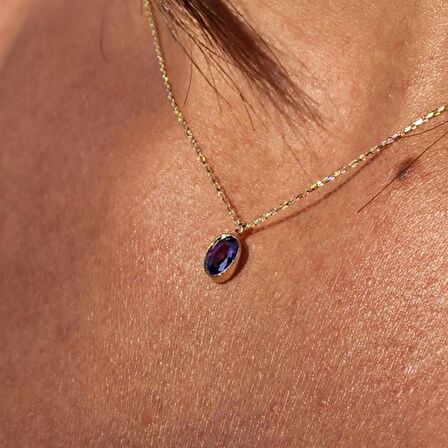 0,50 CT Safir (Mavi) Sade Minimal Tasarım Tarz 925 Ayar Gümüş Doğal Taşlı Kolye-Zümrüt Kolye Gümüş