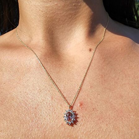 0,95 CT Sultanayt 0,25 CT Pırlanta (Signity) Taşlı Anturajlı Vintage 925 Ayar Gümüş Tasarım Kolye