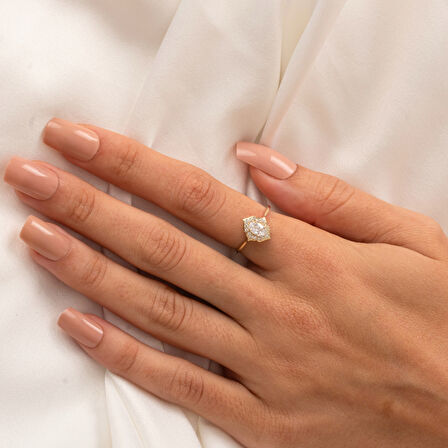 Gümüş Yüzük - 0.80 Karat Pırlanta Monturü Zirkon Taşlı Tasarım Evlilik Teklifi 925 Ayar Gümüş Yüzük