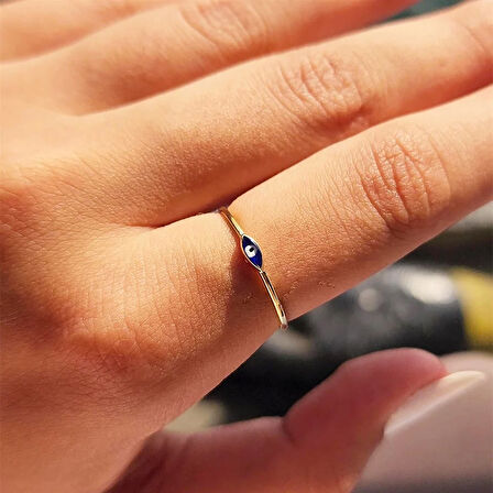 Gümüş Yüzük - Mekik Lacivert Mineli Göz Gümüş Yüzük-Minimal Tektaş Tasarım Nazar Boncuğu Gümüş Yüzük