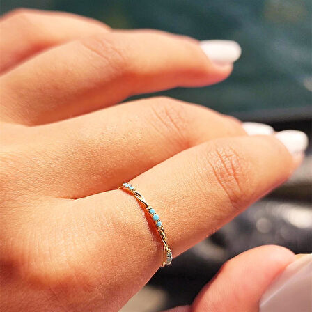 Gümüş Yüzük - Burma Tel Minimal Firuze Taşlı 925 Ayar Gümüş Yüzük-Hediye Gümüş Yüzük