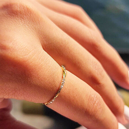 Gümüş Yüzük - Burma Tel Minimal Zirkon Taşlı 925 Ayar Gümüş Yüzük-Hediye Gümüş Yüzük