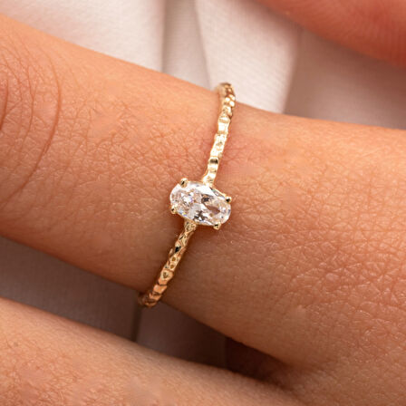 Gümüş Yüzük - Afrodit Eskitme Oval Zirkon Evlilik Teklifi 925 Ayar Gümüş Yüzük-Hediye Gümüş Yüzük