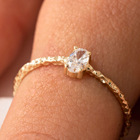 Gümüş Yüzük - Afrodit Eskitme Oval Zirkon Evlilik Teklifi 925 Ayar Gümüş Yüzük-Hediye Gümüş Yüzük