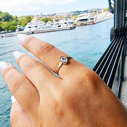 Signity Swarovski Taşlı Tek Taş Evlilik Teklifi Yüzüğü-0.90 Karat Kristal Opal 14 Ayar Altın Tek Taş Yüzük