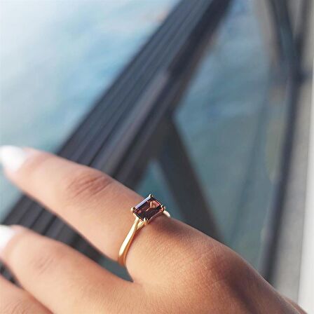 1.10 Karat Smoky Taşlı Octagon Pırlanta Montörü 14 Ayar Altın Evlilik Teklifi Yüzüğü