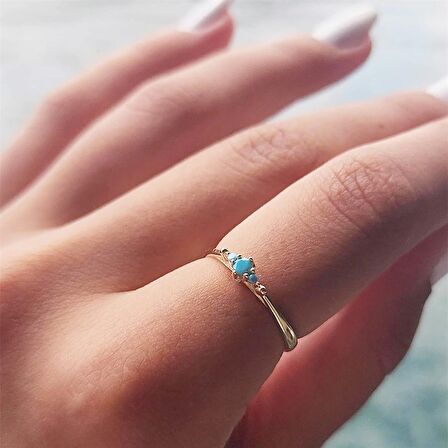 0.30 Karat Tria Pırlanta Montörü Firuze Taşlı 14 Ayar Altın Evlilik Teklifi Yüzüğü