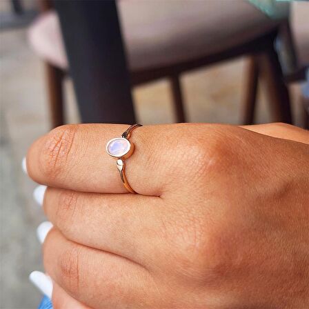 Pembe Quarts Taşlı Tek Taş Evlilik Teklifi Yüzüğü-0.90 Karat Kristal Opal 14 Ayar Altın Yüzük