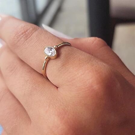 0.35 Karat Signity Swarovski Taşlı Güverseli Tektaş 14 Ayar Altın Yüzük