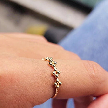 Minimal Altın Yüzük - 14 Ayar Altın Sıralı Üç Top Taşsız Minimal Kadın Yüzük - Hediyelik Yüzük