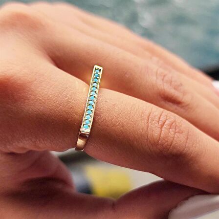 Firuze Taşlı Düz Çizgi Modern Dizayn 14 Ayar Altın Yüzük