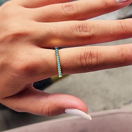 Firuze Taşlı Düz Çizgi Modern Dizayn 14 Ayar Altın Yüzük