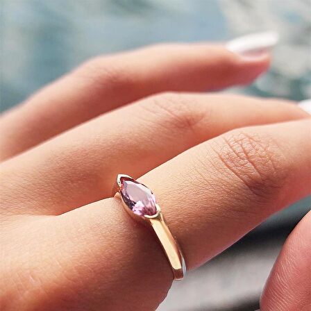 Sadakat Yemini Sultanayt Taşlı Evlilik Teklifi Yüzüğü 14 Ayar Altın Mekik Yüzük