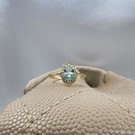 Vintage Su Yeşili Taşlı Altın Evlilik Teklifi Hediye 14 Ayar Altın Yüzük 