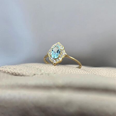 Vintage Su Yeşili Taşlı Altın Evlilik Teklifi Hediye 14 Ayar Altın Yüzük 