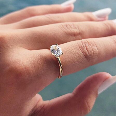 1.10 Karat Yan Signty Swaroski Taşlı Octagon Pırlanta Montörü 14 Ayar Altın Evlilik Teklifi Yüzüğü