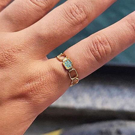 Kapalıçarşı Kare Sıralı Firuze Taşlı 14 Ayar Tasarım Altın Yüzük