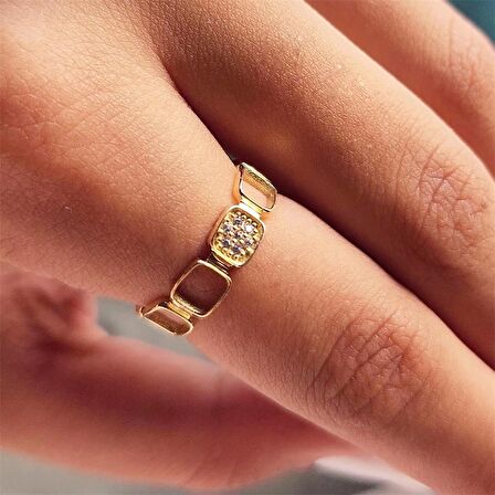 Kapalıçarşı Kare Sıralı 14 Ayar Tasarım Altın Yüzük