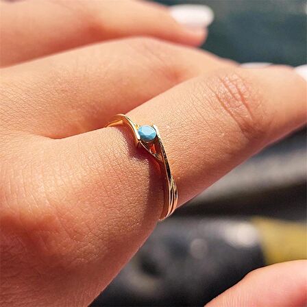 Firuze Taşlı Çapraz Tek Taş 14 Ayar Altın Evlilik Teklifi Yüzüğü