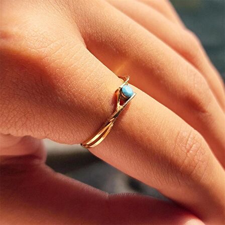 Firuze Taşlı Çapraz Tek Taş 14 Ayar Altın Evlilik Teklifi Yüzüğü