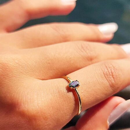 İtalyan Kol 0.30 Karat Mistik Topaz Taşlı Tek Taş Yüzük-Mistik Topaz 14 Ayar Altın Yüzük