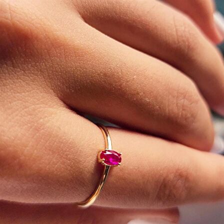 İtalyan Kol 0.30 Karat Ruby Taşlı Tek Taş Yüzük-Ruby 14 Ayar Altın Yüzük