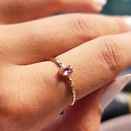 Minimal Oval Taşlı Sultanayt Altın Yüzük-Minimal Oval Taşlı Tek Taş-Oval Taşlı 14 Ayar Altın Tek Taş Yüzük