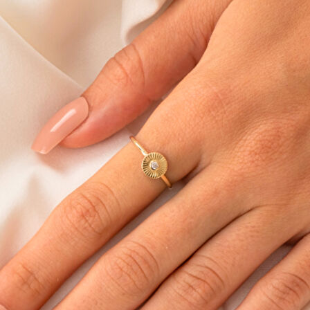 Gümüş Yüzük - 0.10 Karat Signity Swarovski Taşlı Pırlanta Montörü 925 Ayar Gümüş Yüzük-Güneş Yüzük 