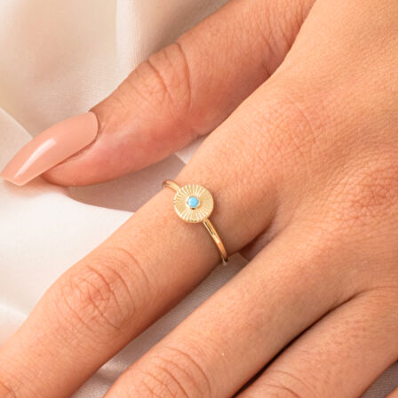 Gümüş Yüzük - Güneş Işıltı Yüzük 0.10 Karat Firuze Taşlı Pırlanta Montörü 925 Ayar Gümüş Yüzük