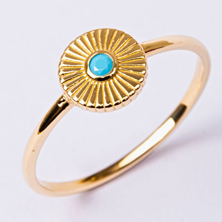 Gümüş Yüzük - Güneş Işıltı Yüzük 0.10 Karat Firuze Taşlı Pırlanta Montörü 925 Ayar Gümüş Yüzük