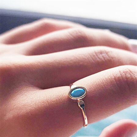 Gümüş Yüzük - Firuze Taşlı Tektaş Evlilik Teklifi Yüzüğü-0.90Karat Kristal Opal 925 Ayar Gümüş Yüzük