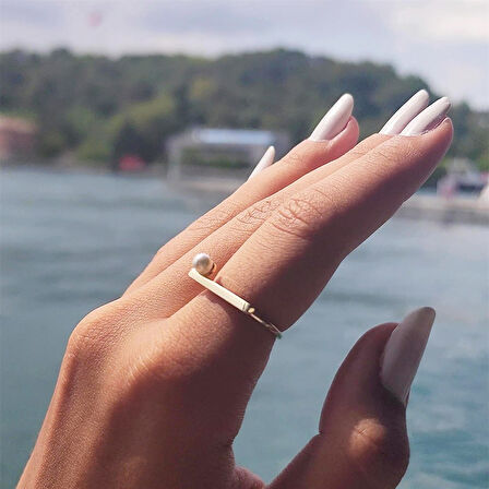 Mayorka Çizgili İncili 925 Ayar Gümüş Yüzük