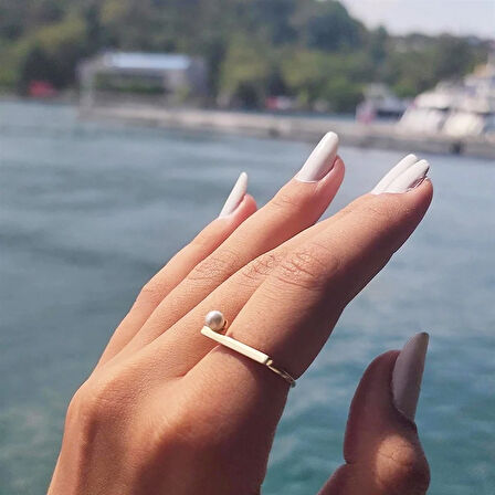 Mayorka Çizgili İncili 925 Ayar Gümüş Yüzük