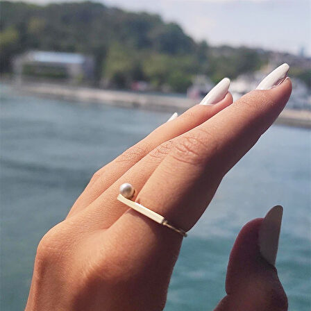 Mayorka Çizgili İncili 925 Ayar Gümüş Yüzük